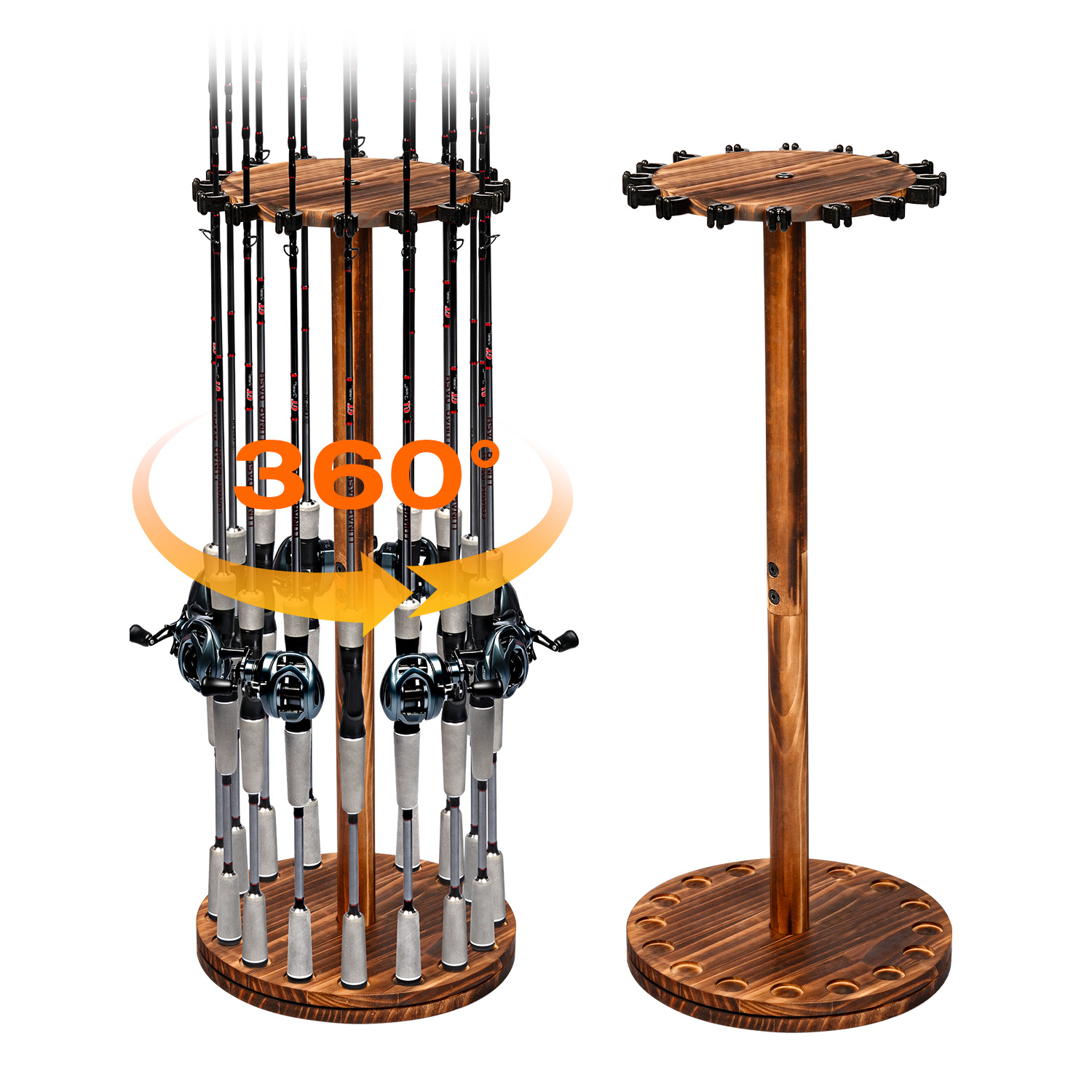 Ronde verkoold houten hengelho - Fishing Rod Pod recensie en prijs